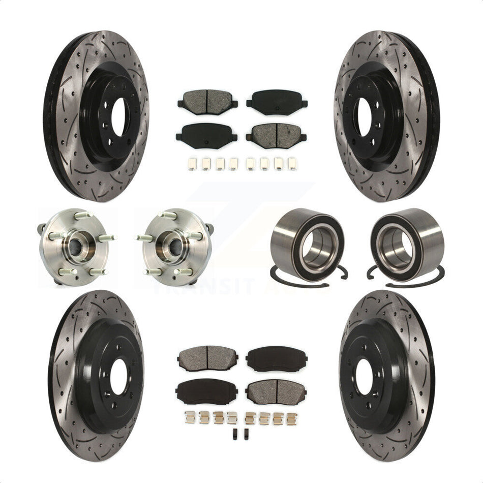 Front Rear Wheel Hub Bearings Assembly Coated Disc Brake Rotors And Semi-Metallic Pads Kit (10Pc) For Ford Edge Lincoln MKX KBB-115003 by Transit Auto