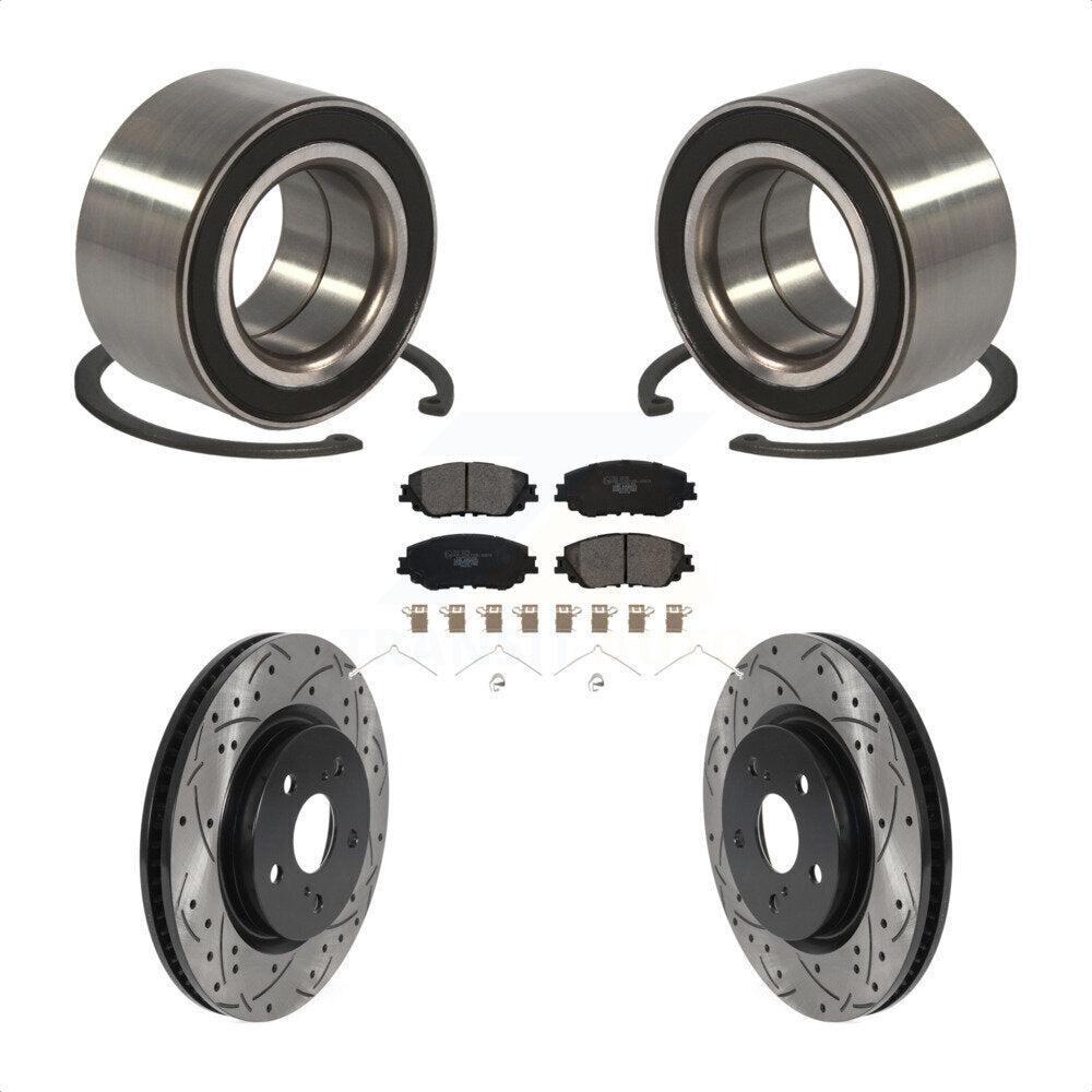 Front Wheel Bearing With Coated Drilled Slotted Disc Brake Rotors And Ceramic Pads Kit For 2018 Toyota Camry KBB-115009 by Transit Auto