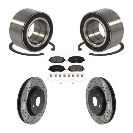 Front Wheel Bearing With Coated Drilled Slotted Disc Brake Rotors And Ceramic Pads Kit For 2018 Toyota Camry KBB-115009 by Transit Auto
