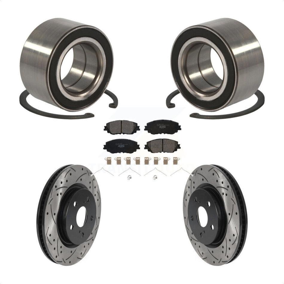 Front Wheel Bearing With Coated Drilled Slotted Disc Brake Rotors And Ceramic Pads Kit For 2018 Toyota Camry KBB-115009 by Transit Auto
