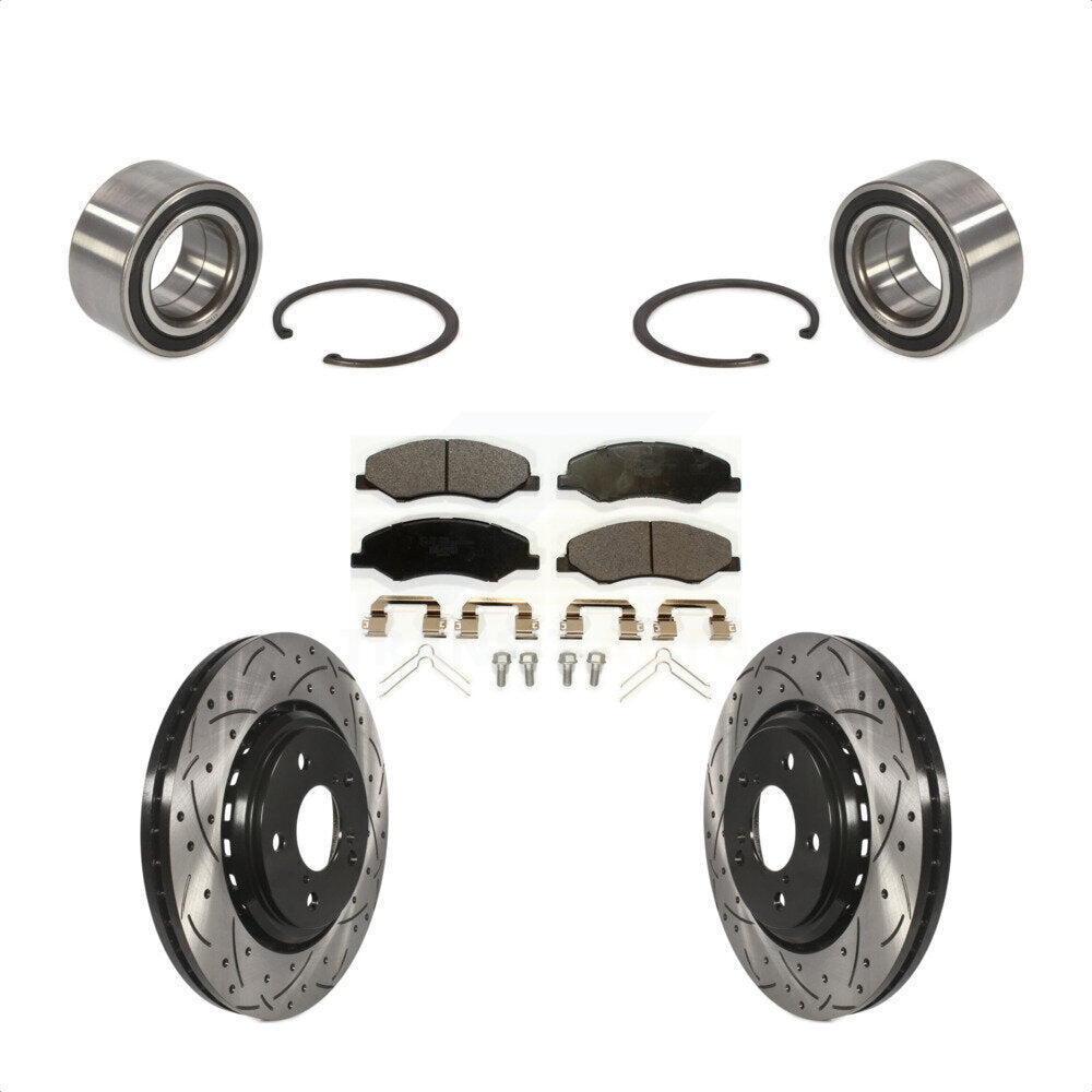 Front Wheel Bearing With Coated Drilled Slotted Disc Brake Rotors And Ceramic Pads Kit For 2018-2020 Honda Odyssey KBB-115010 by Transit Auto