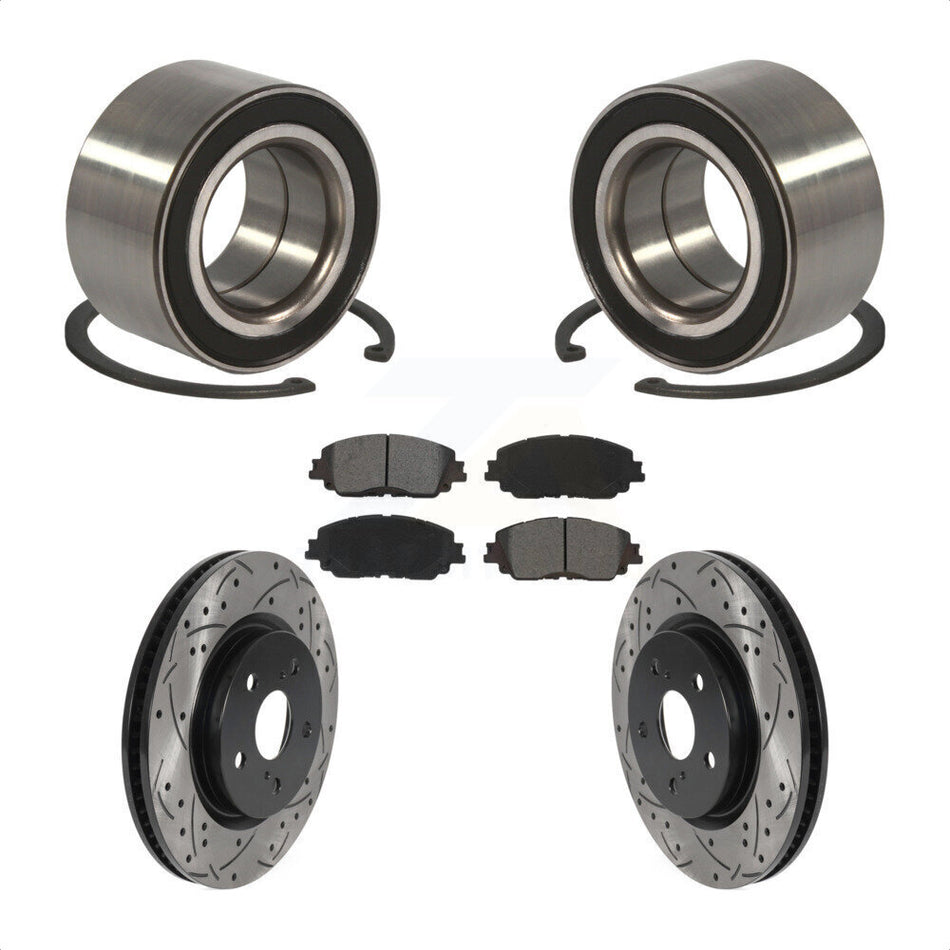 Front Wheel Bearing With Coated Drilled Slotted Disc Brake Rotors And Semi-Metallic Pads Kit For 2018 Toyota Camry KBB-115160 by Transit Auto