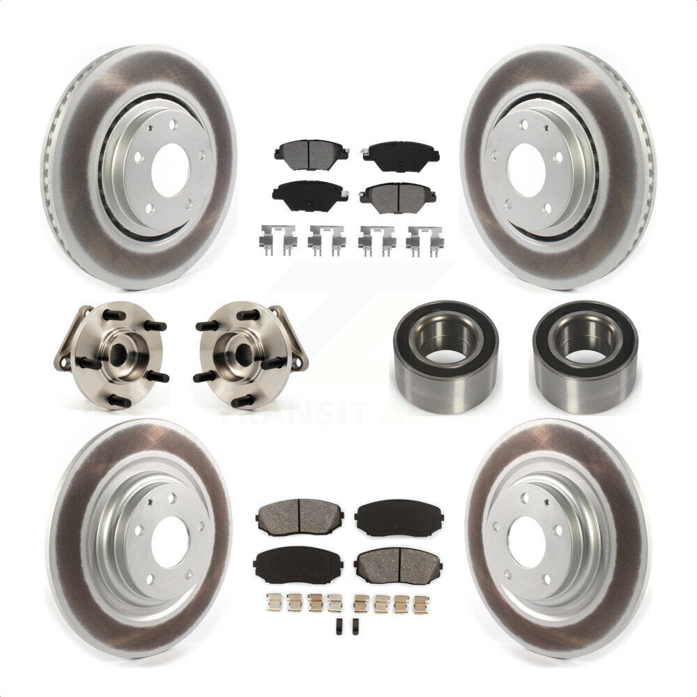 Front Rear Wheel Hub Bearings Assembly Coated Disc Brake Rotors And Semi-Metallic Pads Kit (10Pc) For 2016 Mazda CX-9 AWD KBB-115171 by Transit Auto