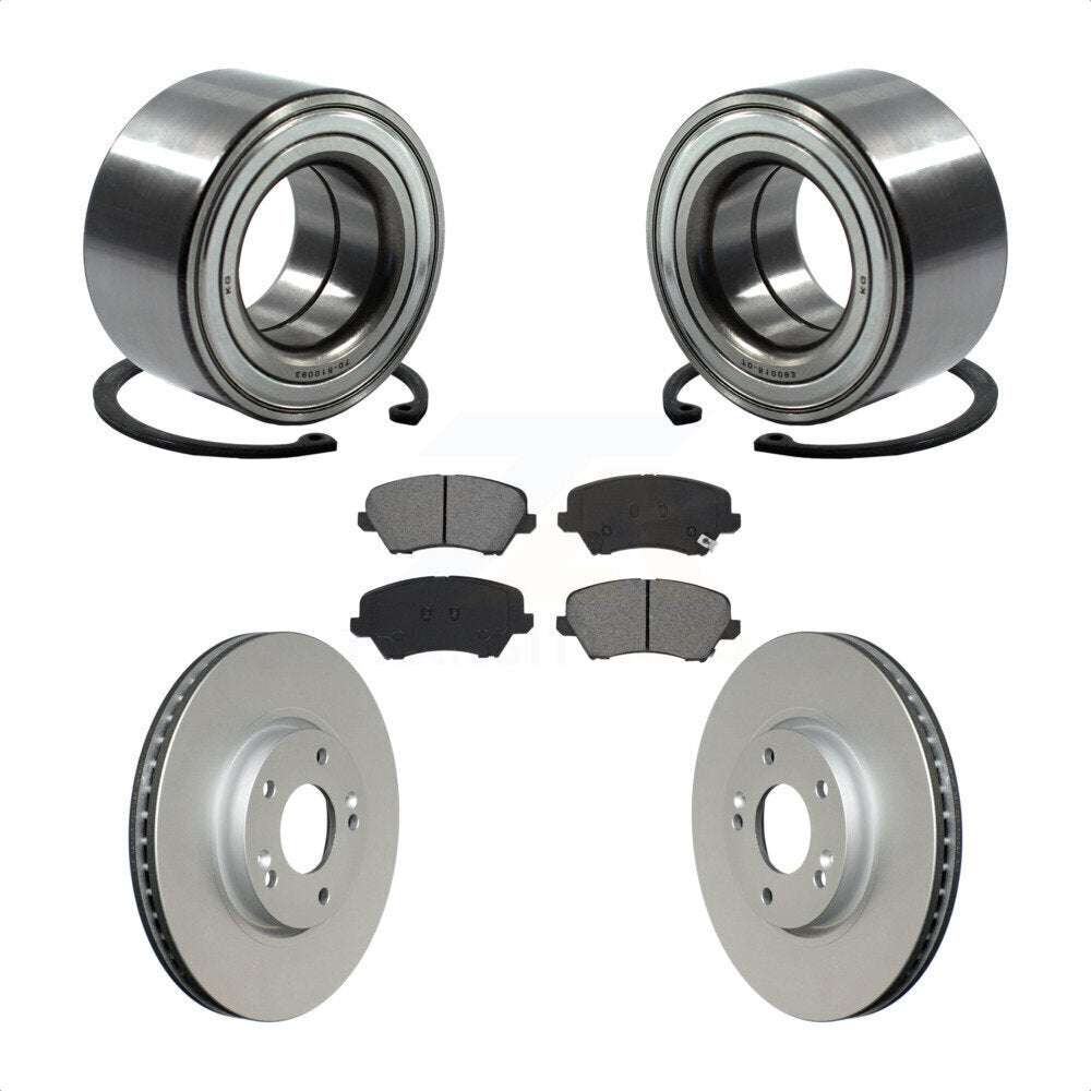 Front Wheel Bearing With Coated Disc Brake Rotors And Semi-Metallic Pads Kit For 2016 Hyundai Veloster Tech SE KBB-115192 by Transit Auto