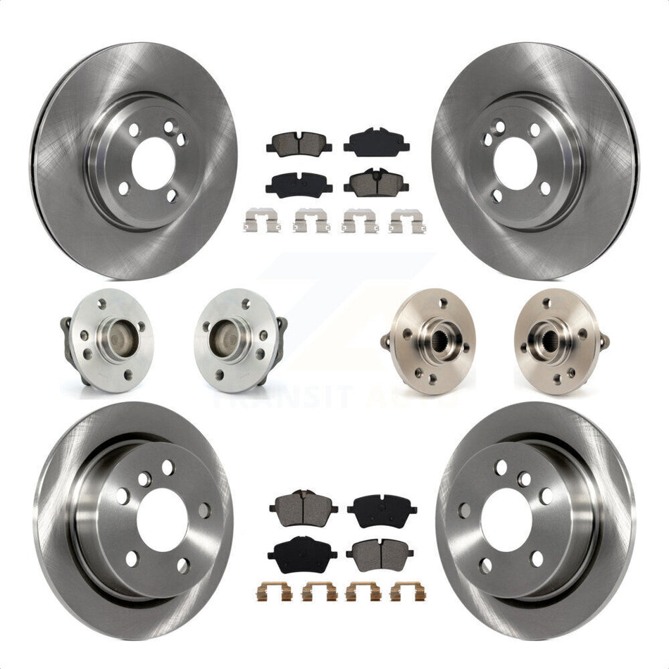 Front Rear Hub Bearing Assembly Disc Brake Rotor And Semi-Metallic Pads Kit (10Pc) For 2015 Mini Cooper Convertible with 2.0L 1.5L With 294mm Diameter 4 Lug Wheels KBB-115220 by Transit Auto