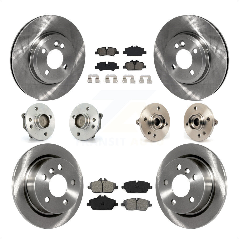 Front Rear Hub Bearing Assembly Disc Brake Rotor And Semi-Metallic Pads Kit (10Pc) For 2015 Mini Cooper Convertible with 2.0L 1.5L With 280mm Diameter 4 Lug Wheels KBB-115221 by Transit Auto