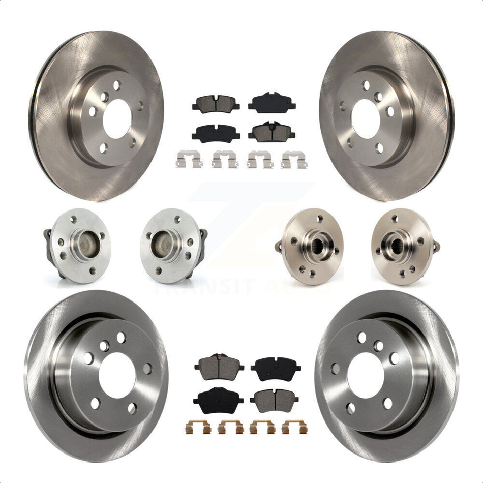 Front Rear Hub Bearing Assembly Disc Brake Rotor And Semi-Metallic Pads Kit (10Pc) For 2015 Mini Cooper Convertible with 2.0L 1.5L With 294mm Diameter 5 Lug Wheels KBB-115222 by Transit Auto