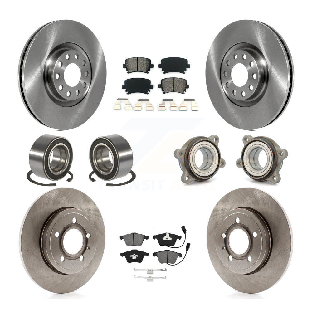 Front Rear Wheel Hub Bearings Assembly Disc Brake Rotors And Semi-Metallic Pads Shoes Kit (10Pc) For Audi A4 Quattro KBB-115243 by Transit Auto