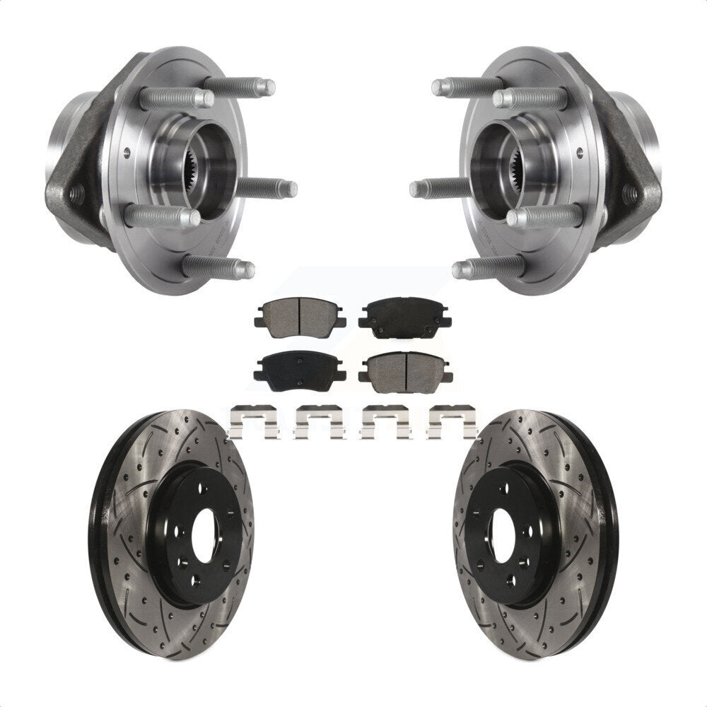 Front Hub Bearing Assembly With Coated Drilled Slotted Disc Brake Rotors And Semi-Metallic Pads Kit For 2016-2019 Chevrolet Cruze KBB-115260 by Transit Auto