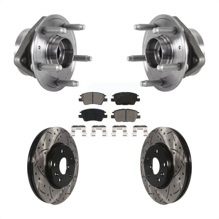 Front Hub Bearing Assembly With Coated Drilled Slotted Disc Brake Rotors And Semi-Metallic Pads Kit For 2016-2019 Chevrolet Cruze KBB-115260 by Transit Auto