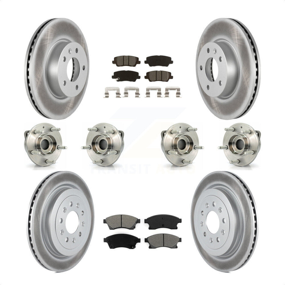 Front Rear Hub Bearings Assembly Coated Disc Brake Rotors And Semi-Metallic Pads Kit (10Pc) For 2013-2015 Cadillac ATS AWD With 300mm Diameter Rotor KBB-115285 by Transit Auto