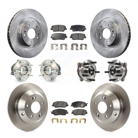 Front Rear Hub Bearings Assembly Disc Brake Rotors And Ceramic Pads Kit (10Pc) For 2015-2016 Hyundai Santa Fe XL FWD with 3.3L KBB-115401 by Transit Auto