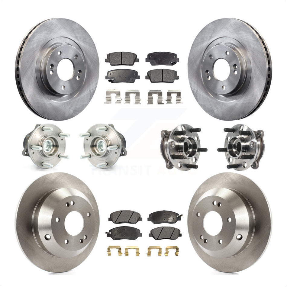 Front Rear Hub Bearings Assembly Disc Brake Rotors And Ceramic Pads Kit (10Pc) For 2015-2016 Hyundai Santa Fe XL FWD with 3.3L KBB-115401 by Transit Auto