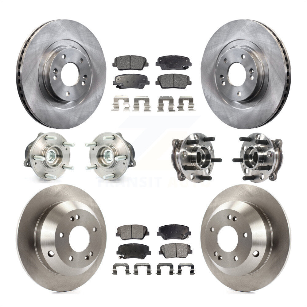 Front Rear Hub Bearings Assembly Disc Brake Rotors And Ceramic Pads Kit (10Pc) For 2015-2016 Hyundai Santa Fe Sport FWD with 2.4L 2.0L KBB-115402 by Transit Auto