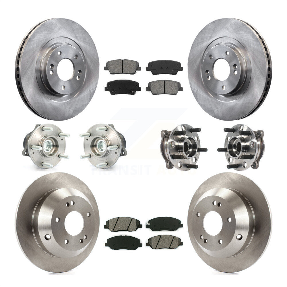 Front Rear Hub Bearings Assembly Disc Brake Rotors And Semi-Metallic Pads Kit (10Pc) For 2015-2016 Hyundai Santa Fe XL FWD with 3.3L KBB-115416 by Transit Auto