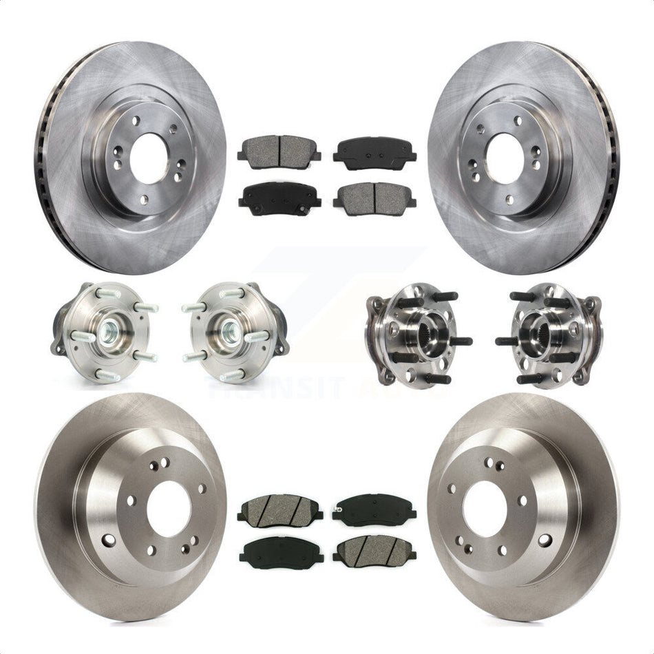 Front Rear Hub Bearings Assembly Disc Brake Rotors And Semi-Metallic Pads Kit (10Pc) For 2015-2016 Hyundai Santa Fe XL FWD with 3.3L KBB-115416 by Transit Auto