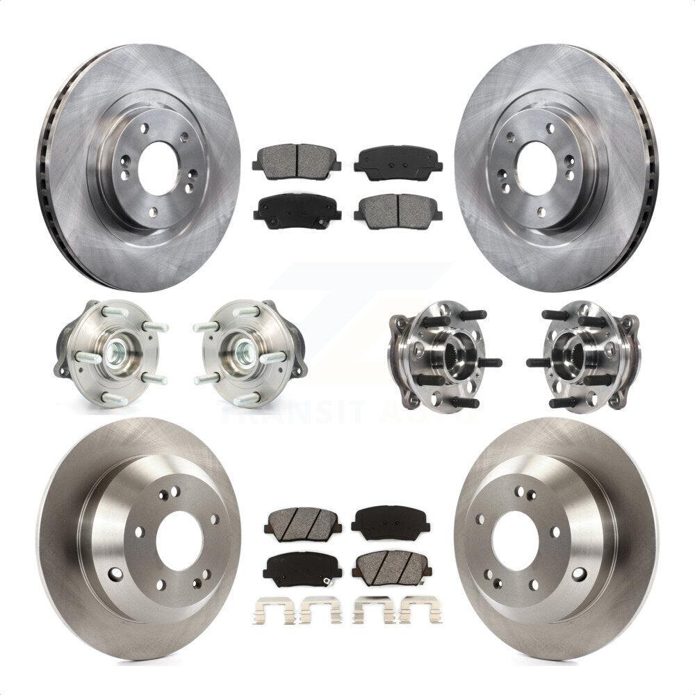 Front Rear Hub Bearings Assembly Disc Brake Rotors And Semi-Metallic Pads Kit (10Pc) For 2015-2016 Hyundai Santa Fe Sport FWD with 2.4L 2.0L KBB-115417 by Transit Auto