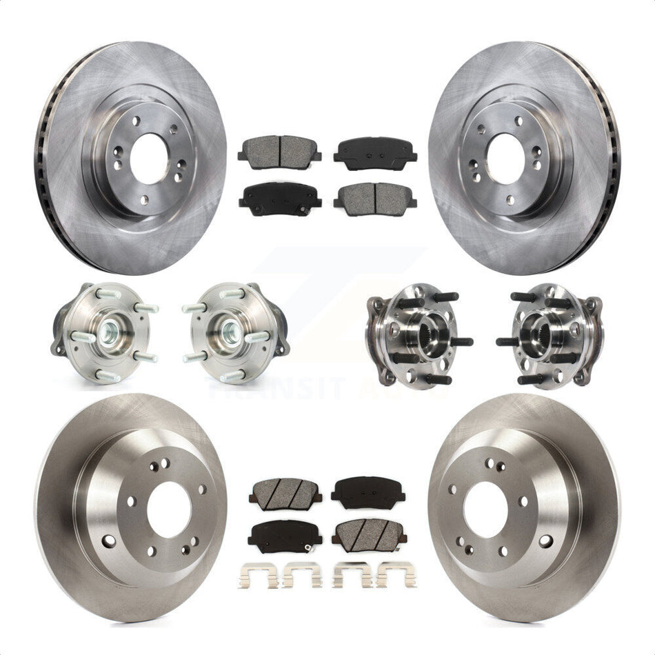 Front Rear Hub Bearings Assembly Disc Brake Rotors And Semi-Metallic Pads Kit (10Pc) For 2015-2016 Hyundai Santa Fe Sport FWD with 2.4L 2.0L KBB-115417 by Transit Auto