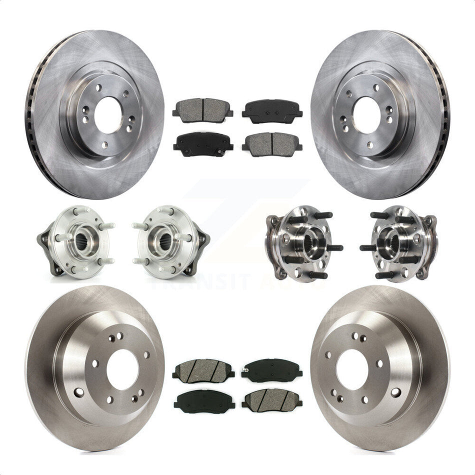 Front Rear Hub Bearings Assembly Disc Brake Rotors And Semi-Metallic Pads Kit (10Pc) For Hyundai Santa Fe XL AWD with 3.3L KBB-115425 by Transit Auto