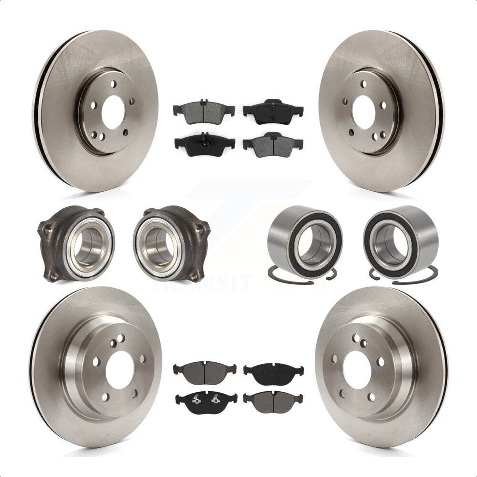 Front Rear Wheel Hub Bearings Assembly Disc Brake Rotors And Semi-Metallic Pads Kit (10Pc) For 2004-2005 Mercedes-Benz E500 4Matic with AWD Without Sport Package KBB-115436 by Transit Auto