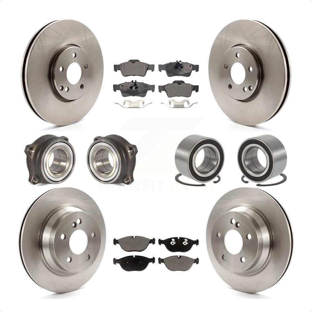Front Rear Wheel Hub Bearings Assembly Disc Brake Rotors And Ceramic Pads Kit (10Pc) For 2004-2005 Mercedes-Benz E500 4Matic with AWD Without Sport Package KBB-115441 by Transit Auto
