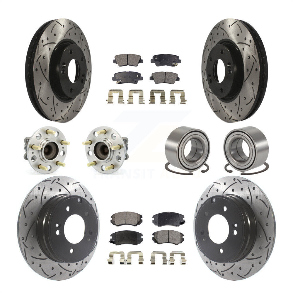 Front Rear Wheel Hub Bearings Assembly Coated Disc Brake Rotors And Semi-Metallic Pads Kit (10Pc) For 2010 Hyundai Sonata 3.3L KBB-115461 by Transit Auto