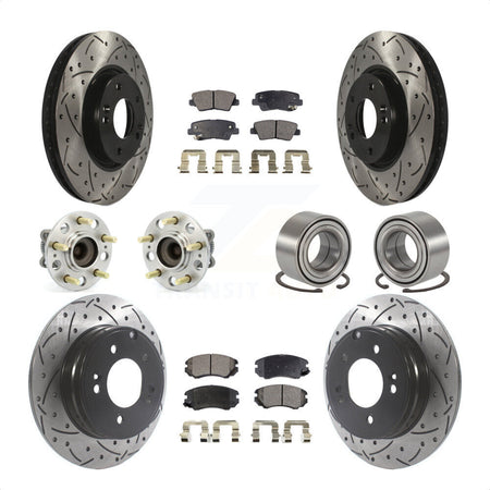 Front Rear Wheel Hub Bearings Assembly Coated Disc Brake Rotors And Semi-Metallic Pads Kit (10Pc) For 2010 Hyundai Sonata 3.3L KBB-115461 by Transit Auto