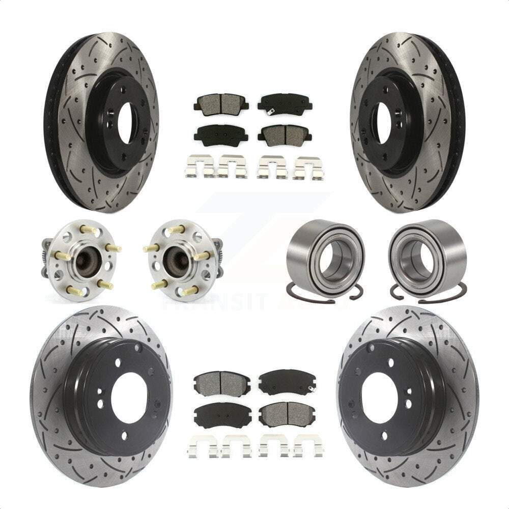 Front Rear Wheel Hub Bearings Assembly Coated Disc Brake Rotors And Semi-Metallic Pads Kit (10Pc) For 2010 Hyundai Sonata 3.3L KBB-115539 by Transit Auto