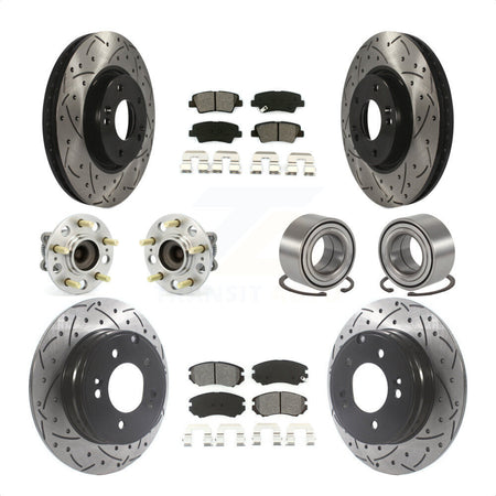 Front Rear Wheel Hub Bearings Assembly Coated Disc Brake Rotors And Semi-Metallic Pads Kit (10Pc) For 2010 Hyundai Sonata 3.3L KBB-115539 by Transit Auto