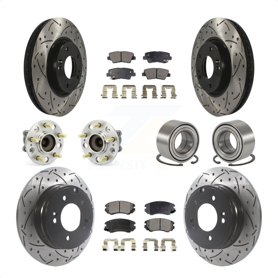 Front Rear Wheel Hub Bearings Assembly Coated Disc Brake Rotors And Ceramic Pads Kit (10Pc) For 2010 Hyundai Sonata 3.3L KBB-115612 by Transit Auto