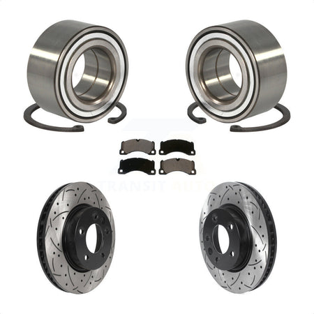 Front Wheel Bearing With Coated Drilled Slotted Disc Brake Rotors And Ceramic Pads Kit For 2016-2017 Volkswagen Touareg KBB-115667 by Transit Auto