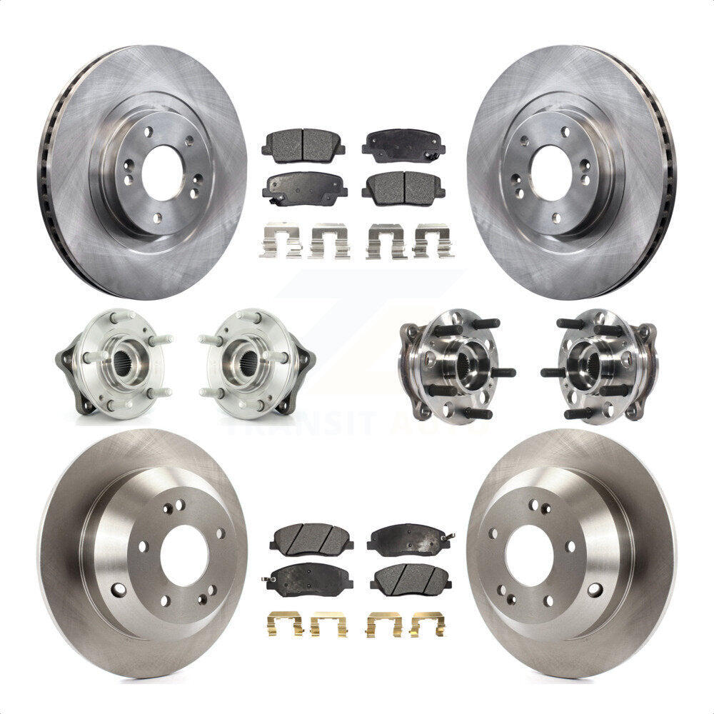 Front Rear Hub Bearings Assembly Disc Brake Rotors And Semi-Metallic Pads Kit (10Pc) For Hyundai Santa Fe XL AWD with 3.3L KBB-115714 by Transit Auto