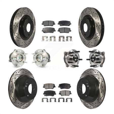 Front Rear Hub Bearings Assembly Coated Disc Brake Rotors And Semi-Metallic Pads Kit (10Pc) For 2015-2016 Hyundai Santa Fe Sport FWD with 2.4L 2.0L KBB-115722 by Transit Auto