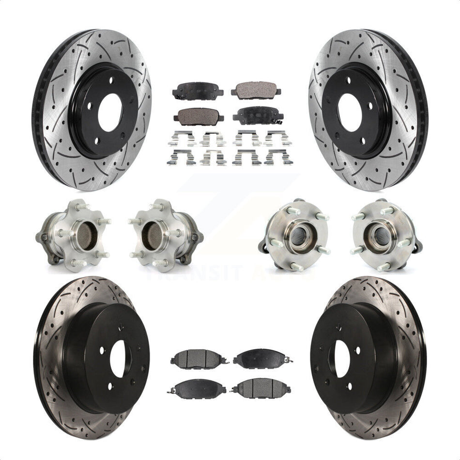 Front Rear Hub Bearings Assembly Coated Disc Brake Rotors And Semi-Metallic Pads Kit (10Pc) For 2016 Nissan Pathfinder FWD From 11 15 KBB-115731 by Transit Auto
