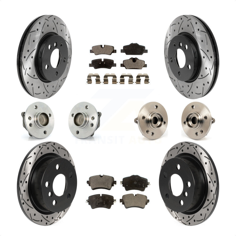 Front Rear Hub Bearings Coated Disc Brake Rotors And Semi-Metallic Pads Kit (10Pc) For 2015 Mini Cooper Convertible with 2.0L 1.5L With 294mm Diameter Rotor 5 Lug Wheels KBB-115741 by Transit Auto