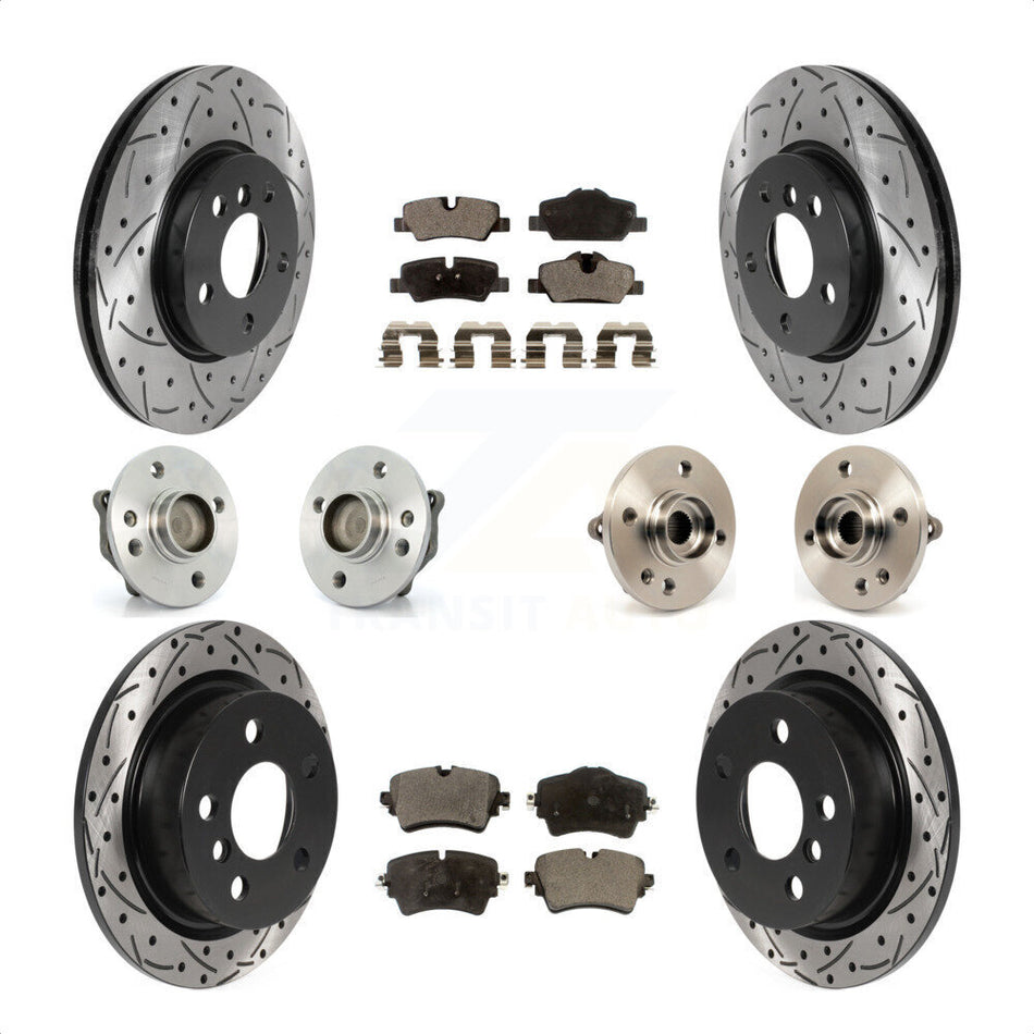 Front Rear Hub Bearings Coated Disc Brake Rotors And Semi-Metallic Pads Kit (10Pc) For 2015 Mini Cooper Convertible with 2.0L 1.5L With 294mm Diameter Rotor 5 Lug Wheels KBB-115741 by Transit Auto