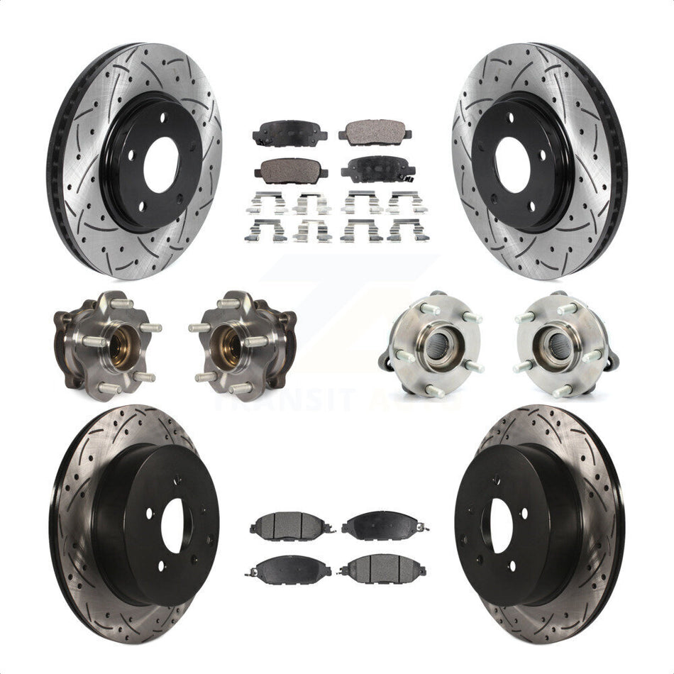 Front Rear Hub Bearings Assembly Coated Disc Brake Rotors And Semi-Metallic Pads Kit (10Pc) For 2016 Nissan Pathfinder 4WD From 11 15 KBB-115743 by Transit Auto