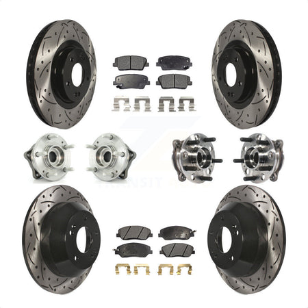Front Rear Hub Bearings Assembly Coated Disc Brake Rotors And Semi-Metallic Pads Kit (10Pc) For Hyundai Santa Fe XL AWD with 3.3L KBB-115762 by Transit Auto