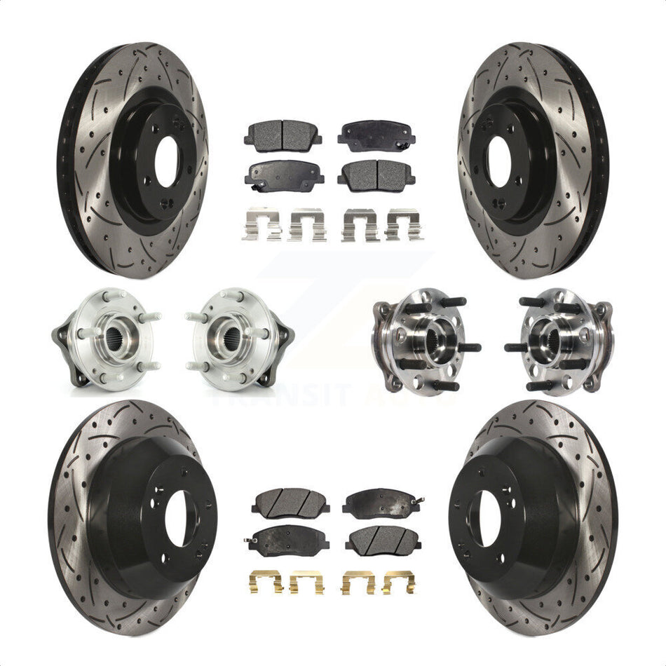 Front Rear Hub Bearings Assembly Coated Disc Brake Rotors And Semi-Metallic Pads Kit (10Pc) For Hyundai Santa Fe XL AWD with 3.3L KBB-115762 by Transit Auto