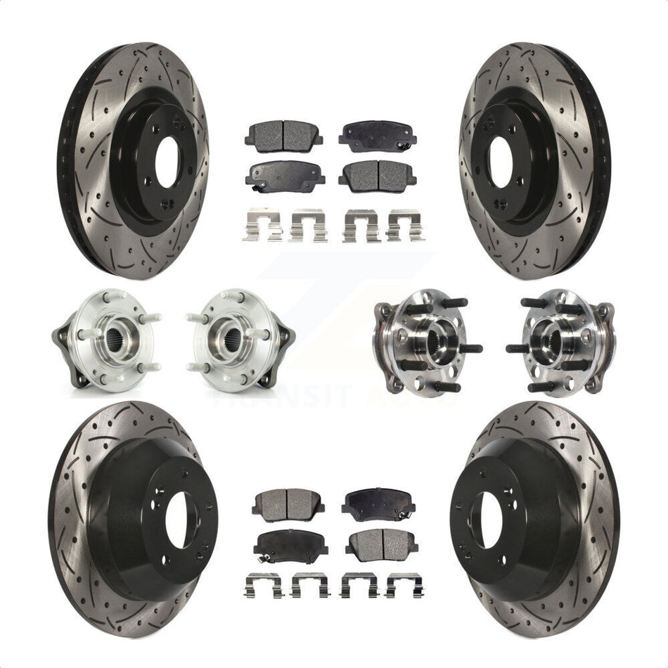 Front Rear Hub Bearings Assembly Coated Disc Brake Rotors And Semi-Metallic Pads Kit (10Pc) For 2015-2016 Hyundai Santa Fe Sport AWD with 2.4L 2.0L KBB-115763 by Transit Auto