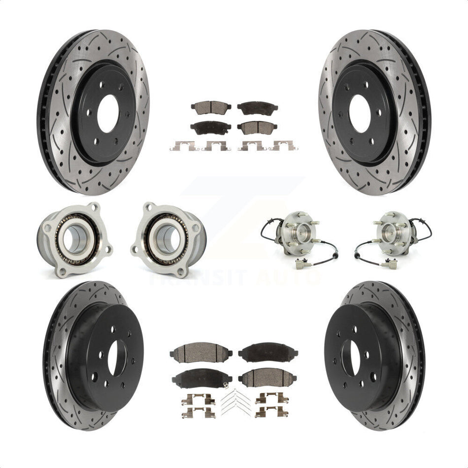 Front Rear Hub Bearings Assembly Coated Disc Brake Rotors And Semi-Metallic Pads Kit (10Pc) For Nissan Frontier Xterra Suzuki Equator KBB-115773 by Transit Auto