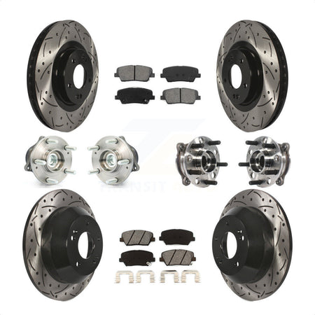 Front Rear Hub Bearings Assembly Coated Disc Brake Rotors And Semi-Metallic Pads Kit (10Pc) For 2015-2016 Hyundai Santa Fe Sport FWD with 2.4L 2.0L KBB-115829 by Transit Auto