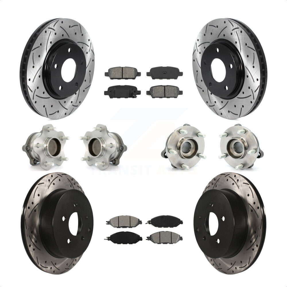 Front Rear Hub Bearings Assembly Coated Disc Brake Rotors And Semi-Metallic Pads Kit (10Pc) For 2016 Nissan Pathfinder FWD From 11 15 KBB-115841 by Transit Auto