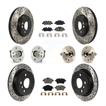Front Rear Hub Bearings Coated Disc Brake Rotors And Semi-Metallic Pads Kit (10Pc) For 2015 Mini Cooper Convertible with 2.0L 1.5L With 294mm Diameter Rotor 4 Lug Wheels KBB-115851 by Transit Auto