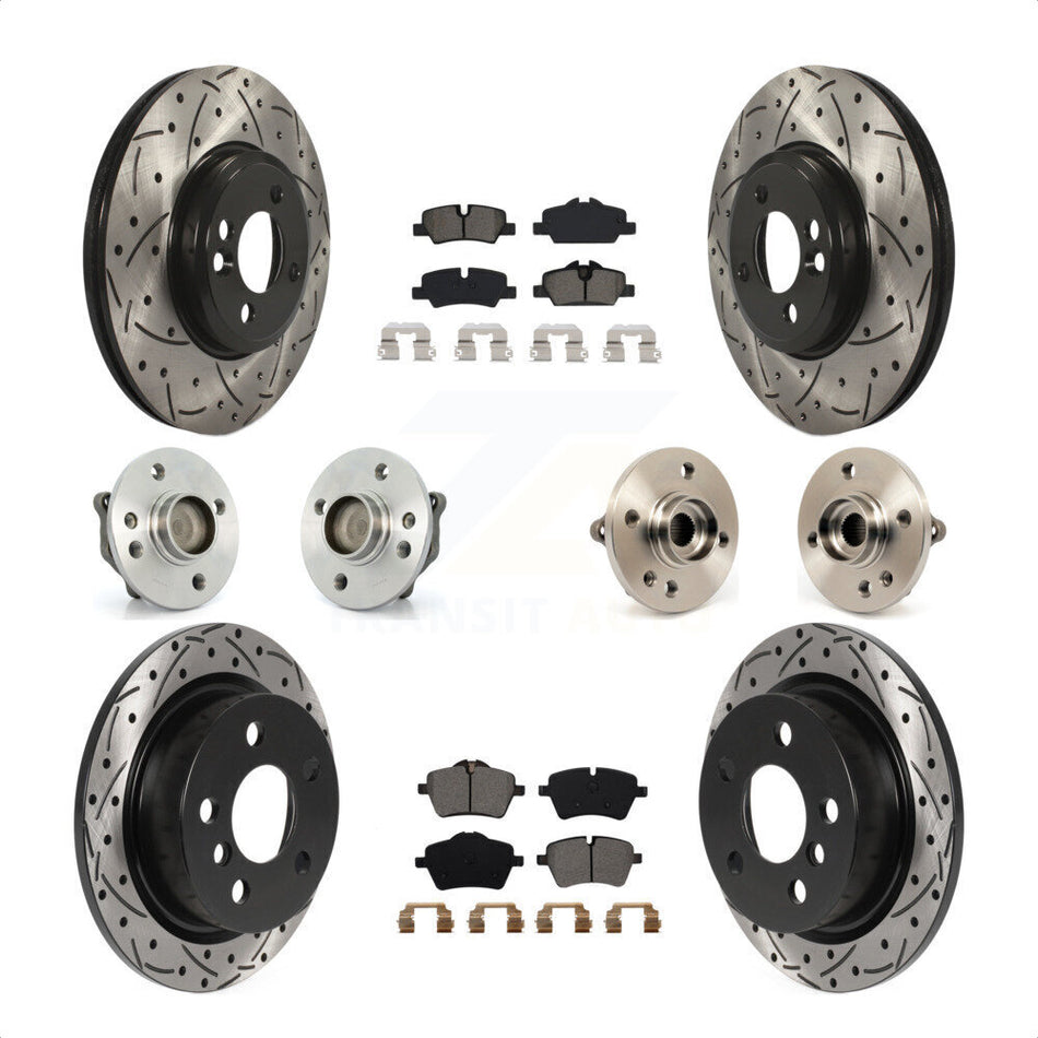 Front Rear Hub Bearings Coated Disc Brake Rotors And Semi-Metallic Pads Kit (10Pc) For 2015 Mini Cooper Convertible with 2.0L 1.5L With 294mm Diameter Rotor 4 Lug Wheels KBB-115851 by Transit Auto