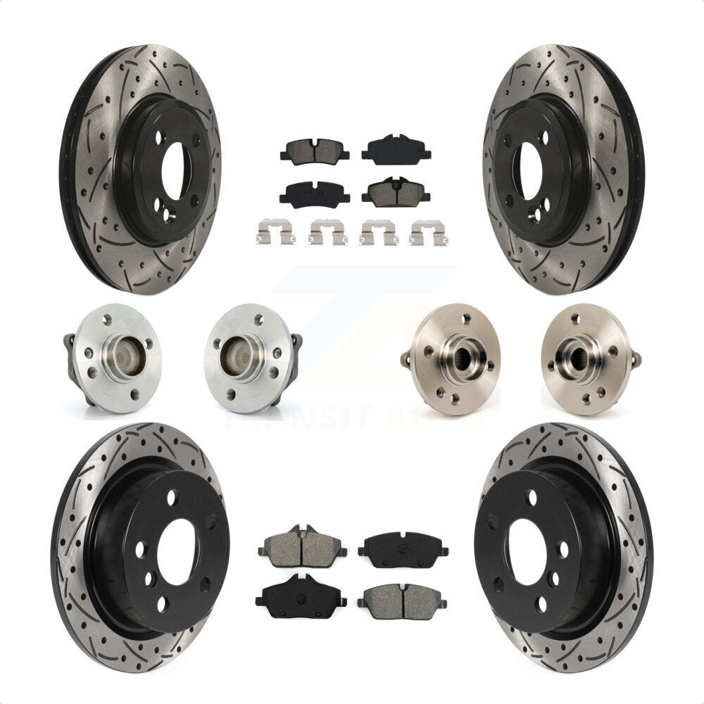 Front Rear Hub Bearings Coated Disc Brake Rotors And Semi-Metallic Pads Kit (10Pc) For 2015 Mini Cooper Convertible with 2.0L 1.5L With 280mm Diameter Rotor 4 Lug Wheels KBB-115852 by Transit Auto