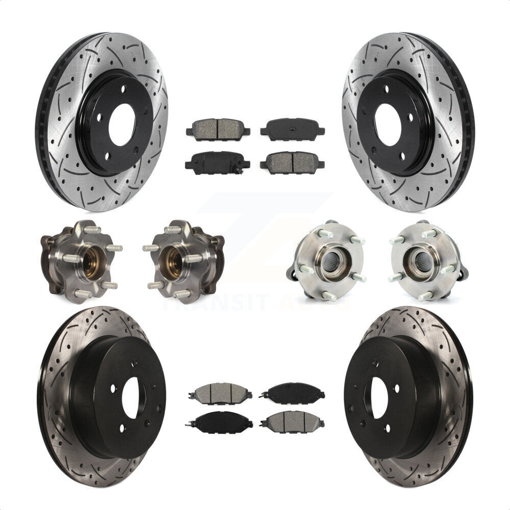 Front Rear Hub Bearings Assembly Coated Disc Brake Rotors And Semi-Metallic Pads Kit (10Pc) For 2016 Nissan Pathfinder 4WD From 11 15 KBB-115859 by Transit Auto