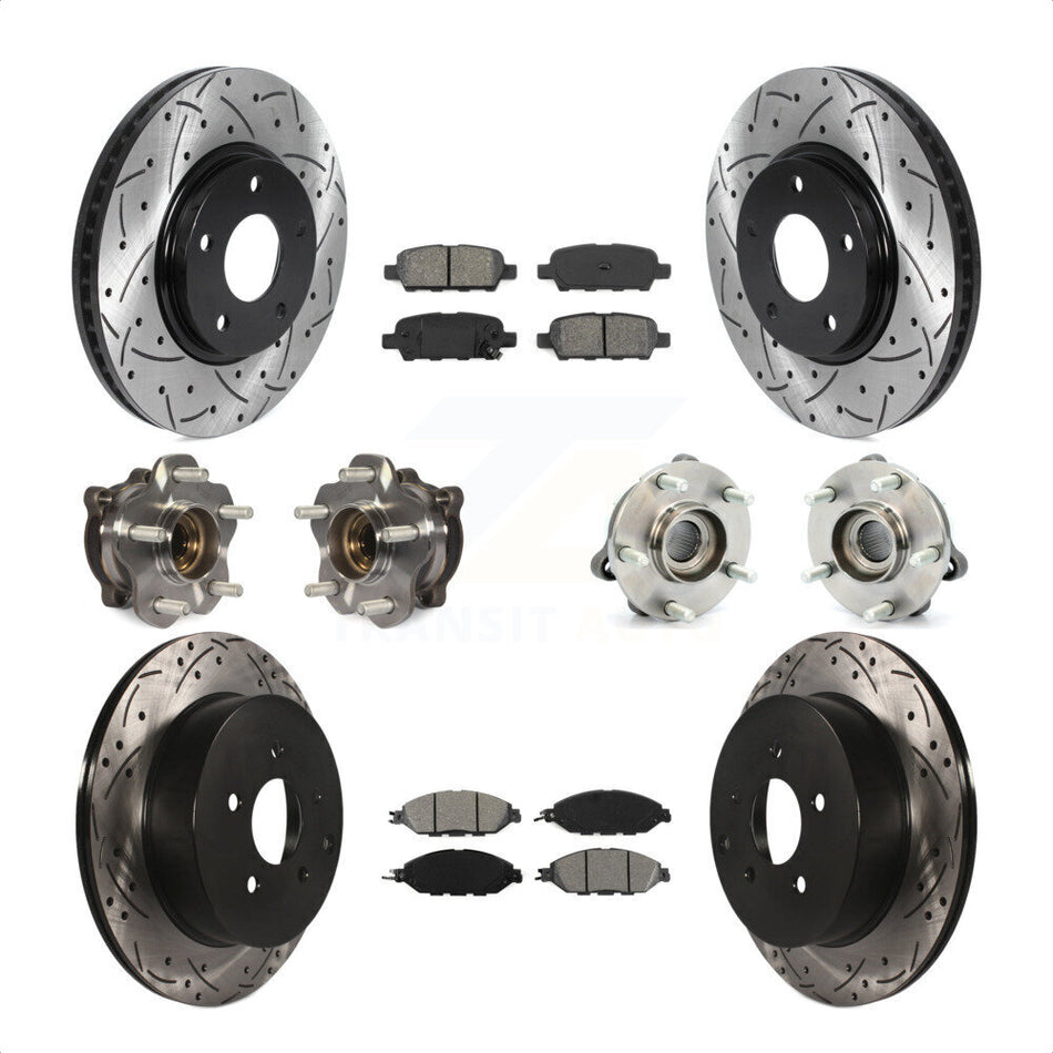 Front Rear Hub Bearings Assembly Coated Disc Brake Rotors And Semi-Metallic Pads Kit (10Pc) For 2016 Nissan Pathfinder 4WD From 11 15 KBB-115859 by Transit Auto