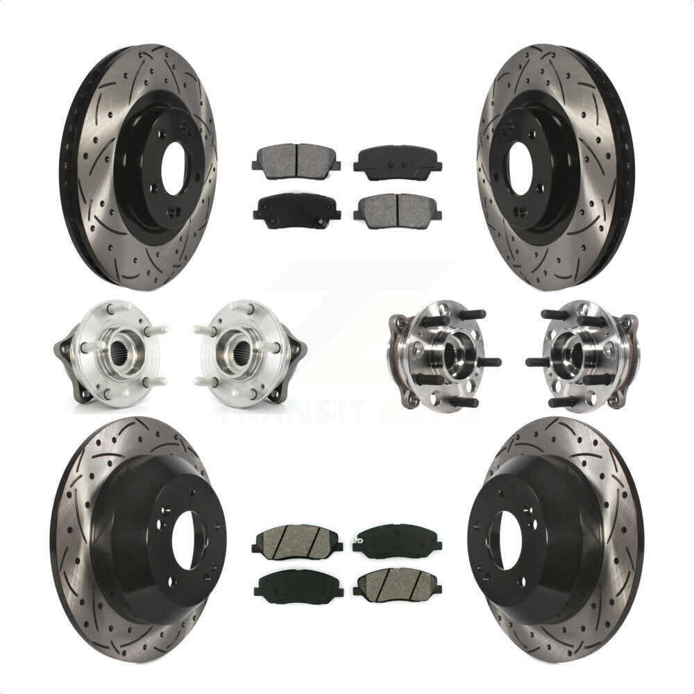 Front Rear Hub Bearings Assembly Coated Disc Brake Rotors And Semi-Metallic Pads Kit (10Pc) For Hyundai Santa Fe XL AWD with 3.3L KBB-115874 by Transit Auto