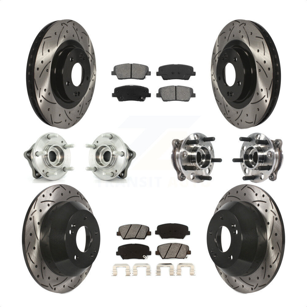 Front Rear Hub Bearings Assembly Coated Disc Brake Rotors And Semi-Metallic Pads Kit (10Pc) For 2015-2016 Hyundai Santa Fe Sport AWD with 2.4L 2.0L KBB-115875 by Transit Auto